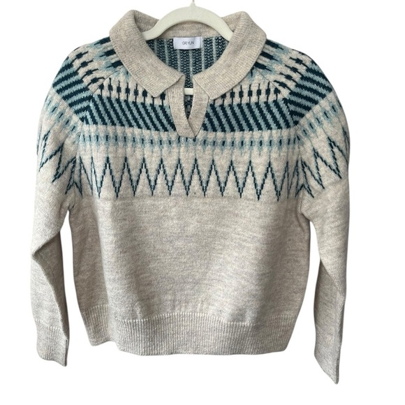 Greylin Sweaters - Greylin Nordic Fair Isle Collared Sweater, Size M
